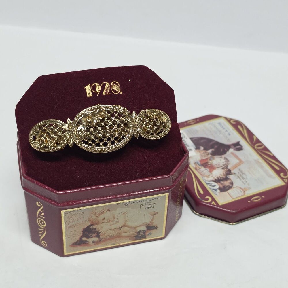 Vintage 1928 Jewelry Company Victorian Style Gold Tone Barrette Hair Clip In Box